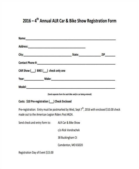 FREE 10+ Car Show Registration Forms in PDF | MS Word