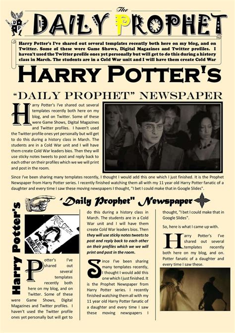 Newspaper article template Google Docs Harry Potter Daily Prophet ...