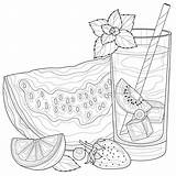 Glass Of Lemonade With Watermelon Strawberries And MintSummer Drink  sketch template