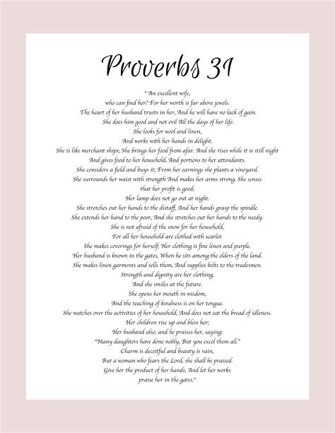 PRINTABLE Proverbs 31:10-31 Description of a Godly Woman, Scripture for ...