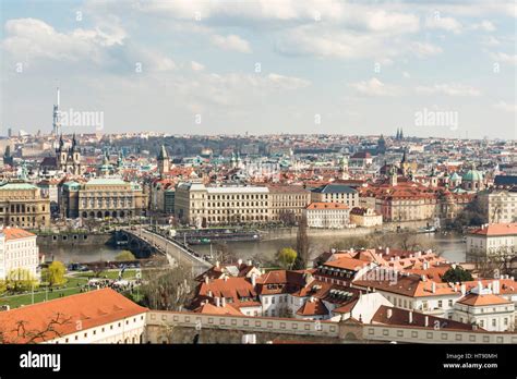 Aerial view of Prague from Prague Castle, Czech Republic Stock Photo ...