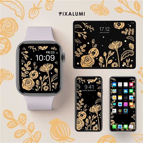 Neuve Gold Apple Watch Wallpaper Golden Black New Year 2023 Floral Rose ...