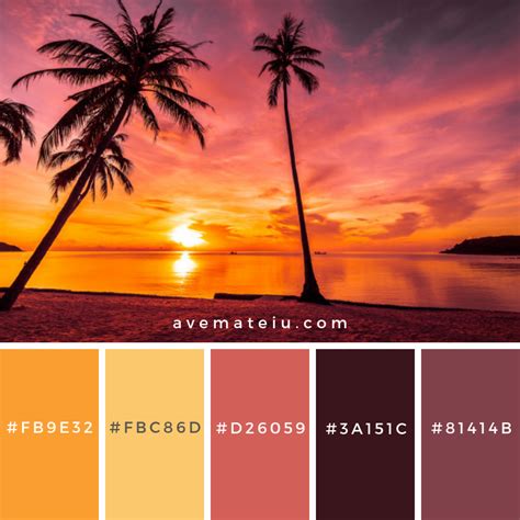 At sunset time on the tropical beach and sea with coconut palm tree. Color Palette #226 - Color ...