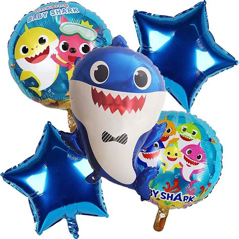 HIGHLAND 5 Pcs Baby Shark Balloons Party Supplies - Shark Balloons for Birthday Decorations ...