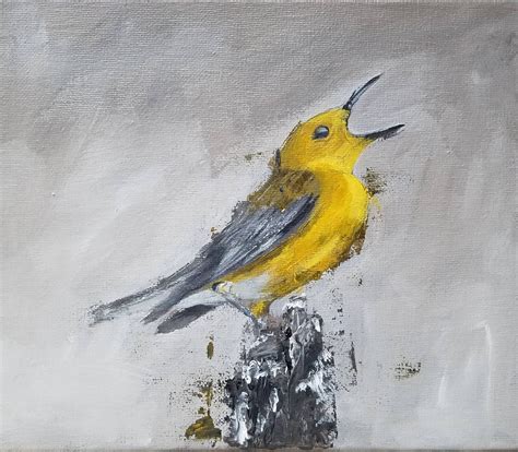 Yellow bird - 8 x 10 - Acrylic on canvas : painting