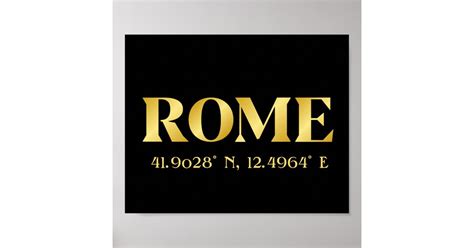 Lux Gold Rome Latitude & Longitude Poster | Zazzle