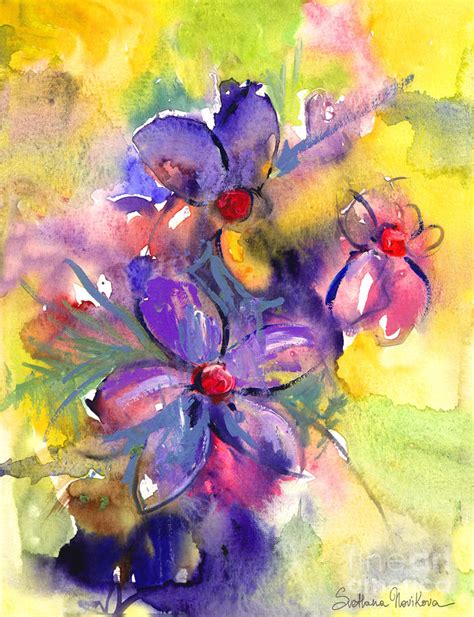 abstract Flower botanical watercolor painting print by Svetlana Novikova