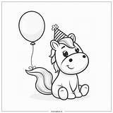 Coloring Page Cute Birthday Unicorn With Balloon And Party Hat In A  sketch template
