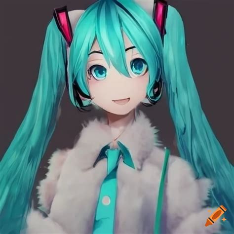 Fuzzy coat outfit of hatsune miku on Craiyon
