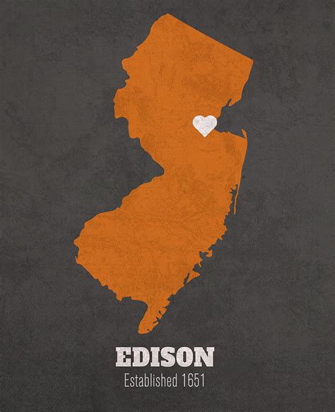 Edison New Jersey City Map Founded 1651 Princeton University Color Palette Mixed Media by Design ...