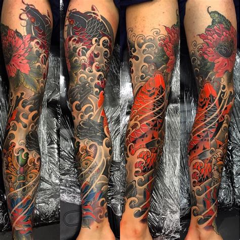 First tattoo. Koi leg sleeve by Darren Brauders of Colour Works Tattoo ...