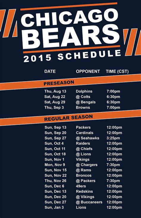 Chicago Bears 2015 Schedule | Chicago bears, Chicago, Schedule