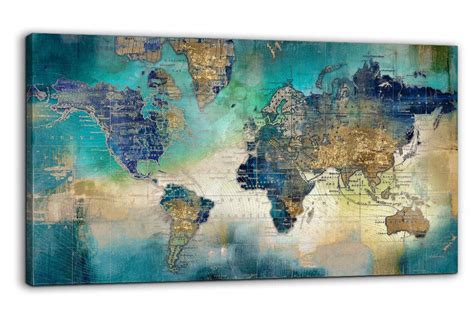 Large World Map Canvas Prints Wall Art for Living Room Office "24x48" Green World Map Picture ...