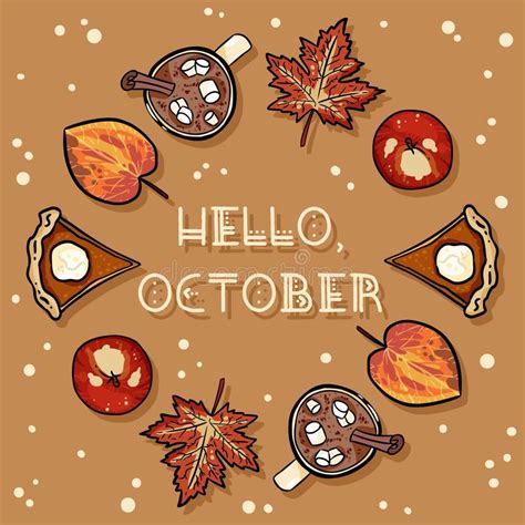 Hello October Decorative Wreath Cute Cozy Banner. Autumn Festive Poster. Fall Harvest Greetings ...