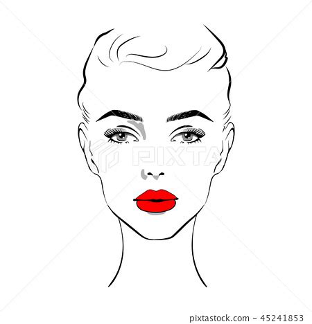 Beautiful woman face with red lipstick on lips. - Stock Illustration [45241853] - PIXTA
