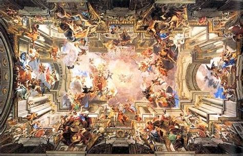 Glorification of Saint Ignatius, Fra Andrea Pozzo. Ceiling fresco in the nave of Sant'Ignazio ...