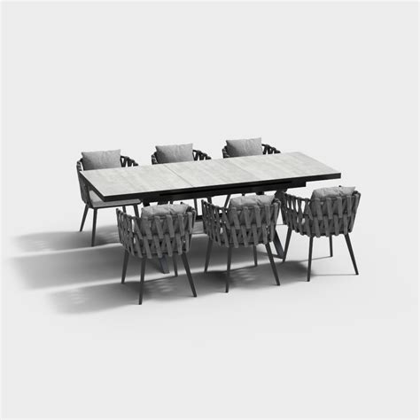 7 Pieces Aluminum Outdoor Dining Set with Extendable Ceramic Top Table Woven Armchair | Homary