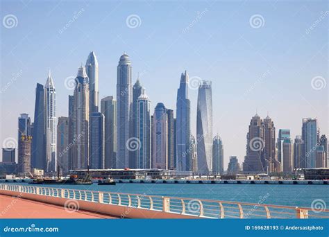 Dubai Marina Skyline with Skyscrapers in a Sunny Day, Blue Sky in Dubai ...