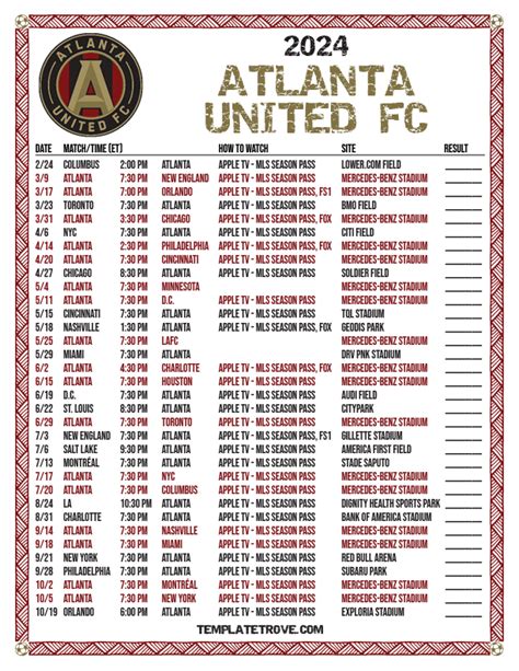 Printable2024 Atlanta United FC Soccer Schedule