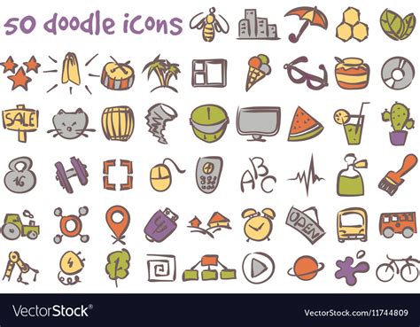 Doodle icons set Royalty Free Vector Image - VectorStock