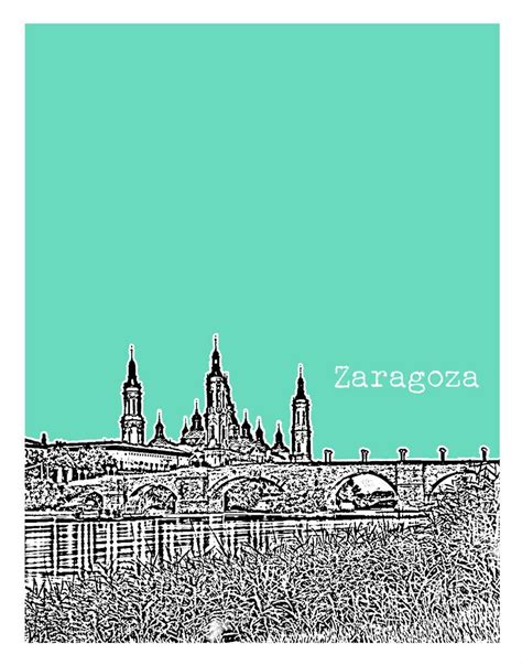 Zaragoza Spain Poster Art Print Skyline Europe Basilica of Our Lady of the Pillar