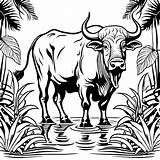 Water buffalo In Tropical Settings coloring Page Lulu Pages sketch template