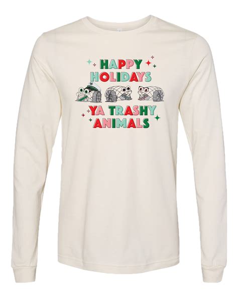 Happy Holidays Ya Trashy Animals (Natural) / Long Sleeve Shirt | Route One Apparel