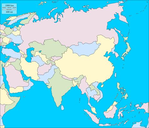 9 Free Detailed Printable Blank Map of Asia Template in PDF | World Map With Countries