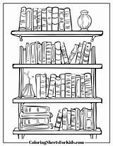 Bookshelf Coloring Pages Bookcase Shelf Drawing Shelves Color Kids  sketch template