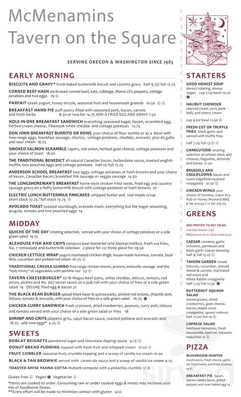 McMenamins Tavern on the Square menu in Bothell, Washington, USA