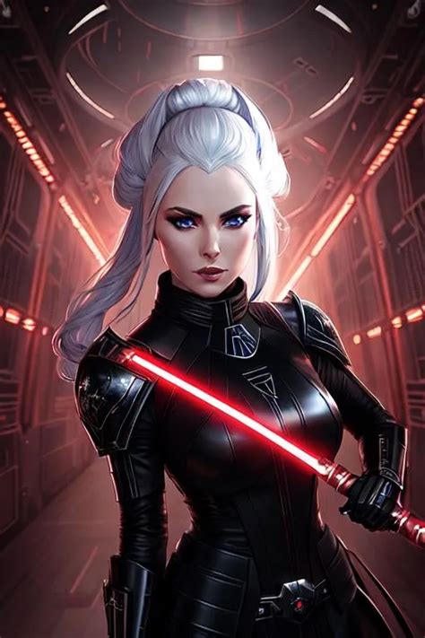 Female Sith Lord from Star Wars, wearing black leath...