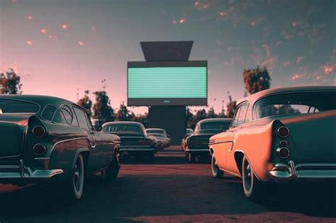 Premium Photo | Couple in a car watching a movie on an outdoor cinema big screen for drivein ...