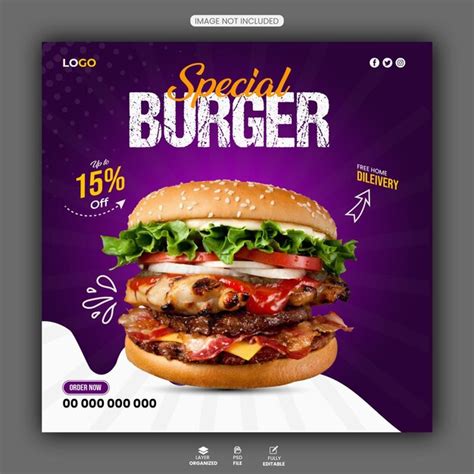 Premium PSD | Psd fast food social media poster or instagram banner design for modern restaurant