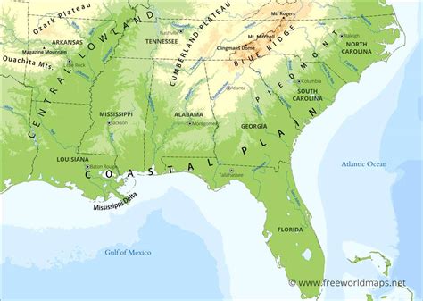 Southeastern US Physical Map