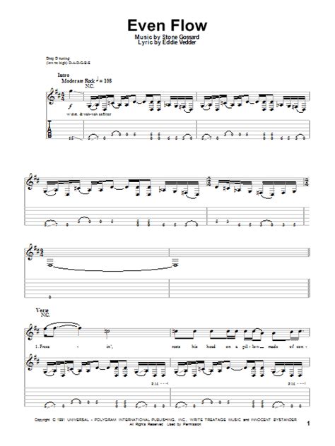 Even Flow by Pearl Jam Sheet Music for Guitar Tab (Single Guitar) at ...