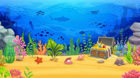 Cartoon sea underwater landscape, treasure chest 25435426 Vector Art at Vecteezy