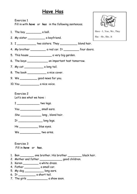 Verb to have online worksheet for 6-7. You can do the exercises online or download t… | Verb to ...