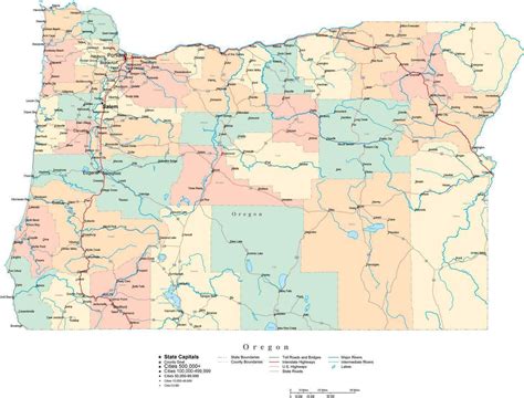 Oregon Digital Vector Map with Counties, Major Cities, Roads, Rivers & Lakes