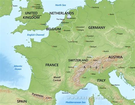 Western Europe map | Map quiz, Physical map, Europe map