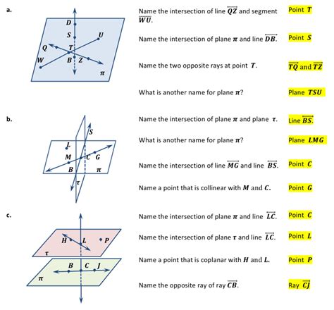 Points Lines and Planes Worksheets ⋆ GeometryCoach.com Geometry Lesson ...