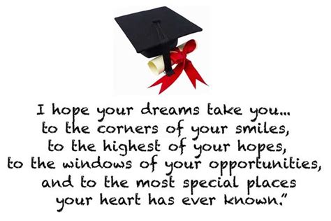 a graduation cap with a red ribbon on it that says i hope your dreams take you to the corners of ...