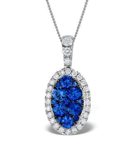 1.42ct Sapphire and Diamond 18K White Gold Cluster Pendant Necklace