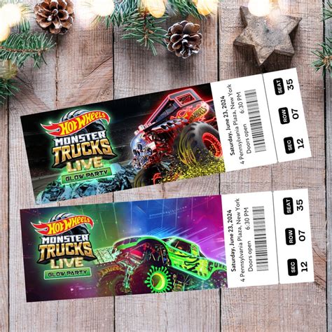 Printable Hot Wheels Monster Trucks Live Digital Tickets, Glow Party ...