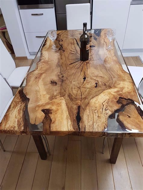 Live edge Spalted Maple Bar Epoxy Resin table top Luxury wood | Etsy