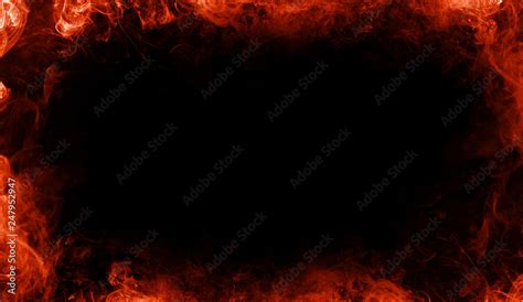 Abstract flames frame . Border on isolated black background. Stock ...