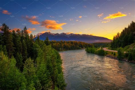 Sunset above Fraser River near Jasper National Park in Canada | Nature Stock Photos ~ Creative ...