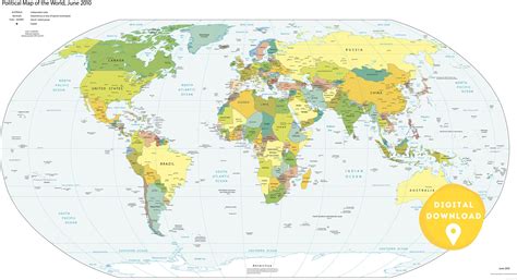 Digital World Political Map, Printable Political Map, World Map Poster ...