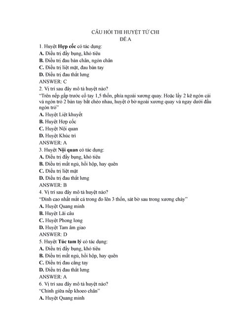 CÂU HỎI THI HUYỆT TỨ CHI thi Tân Tạo - CÂU HỎI THI HUYỆT TỨ CHI ĐỀ A Huyệt Hợp cốc có tác - Studocu