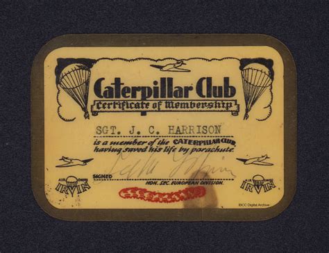 John Harrison's Caterpillar Club certificate · IBCC Digital Archive