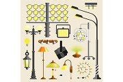 Street outdoor and home lamps light electric equipment vector tool | Graphic Objects ~ Creative ...